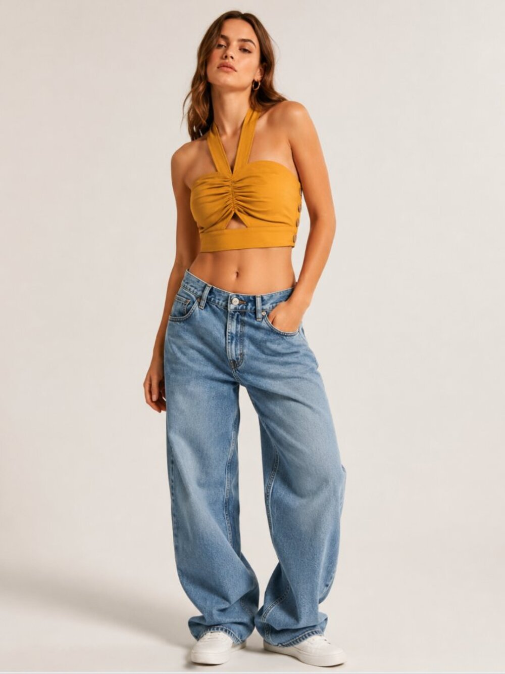 NWT J.O.A. Halter Crop Top Sleeveless Keyhole Burnt Orange Medium Summer